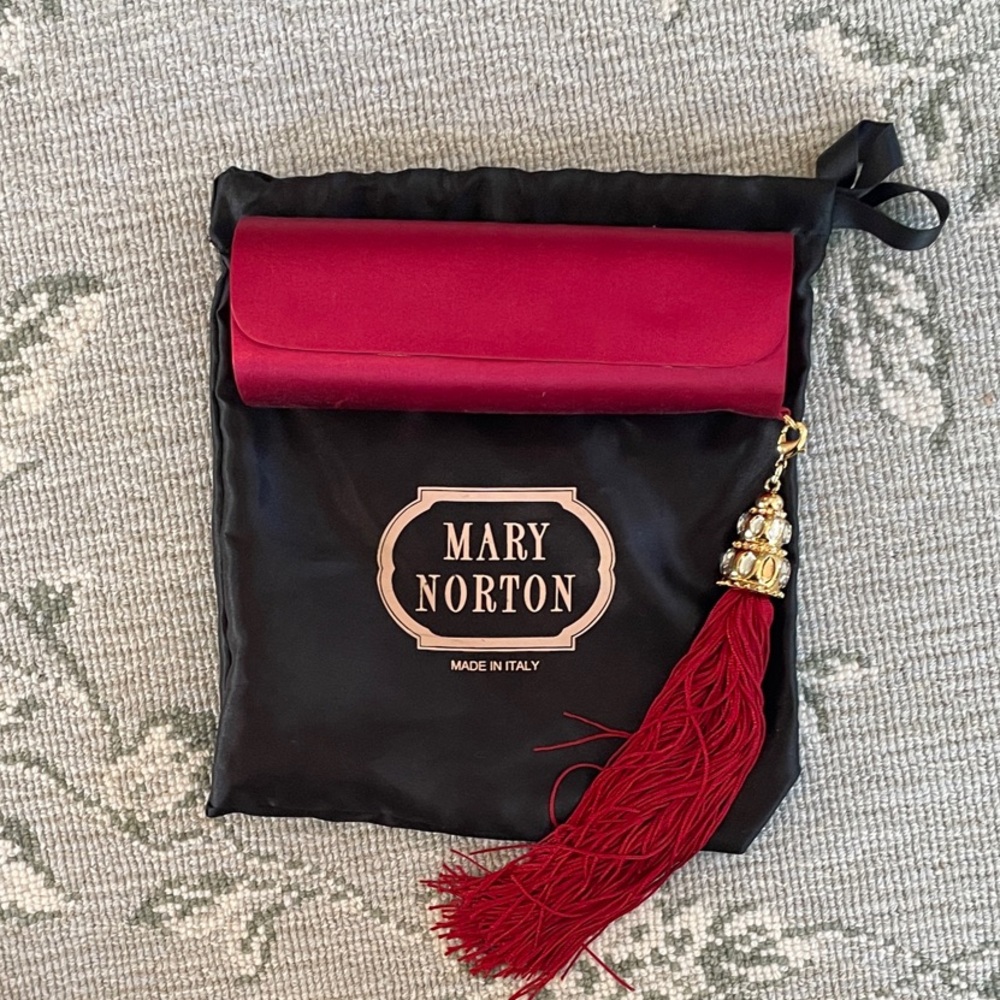 Small Red satin Evening Clutch with Tassel Accent